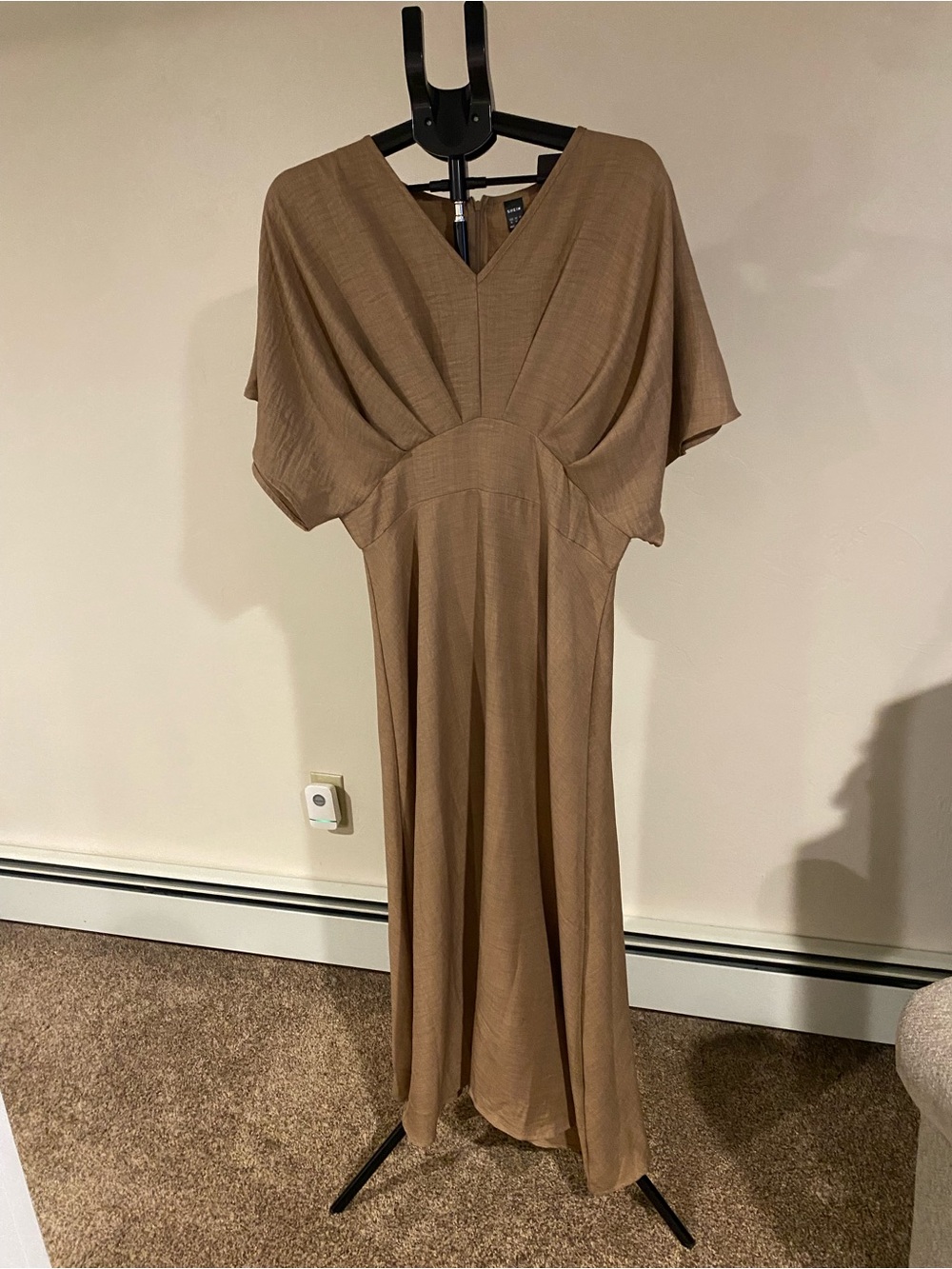 SHEIN Taupe V-Neck Flowing Maxi Dress